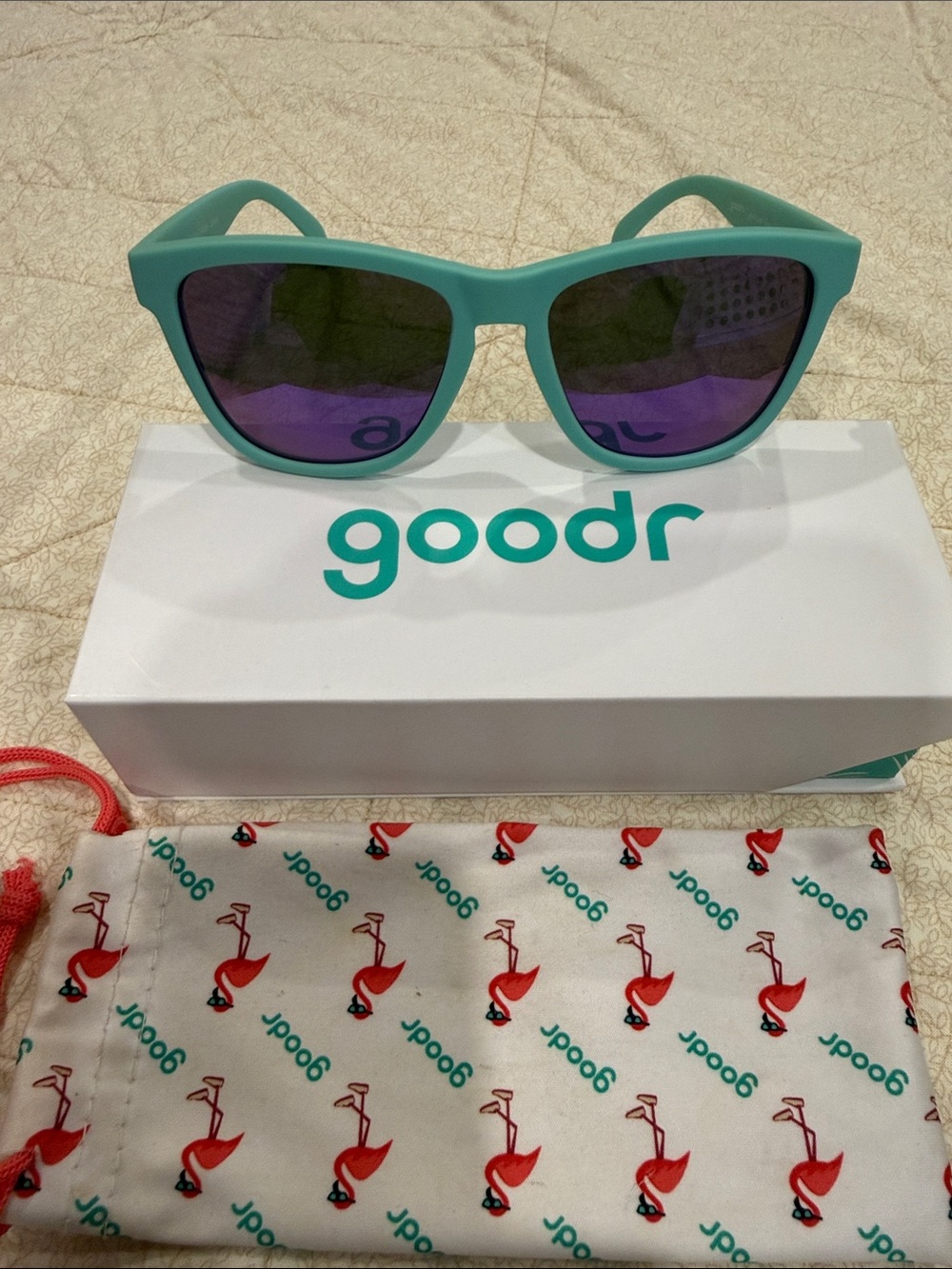 goodr Turquoise Sunglasses with Purple Lenses- electric Dinotopia carnival